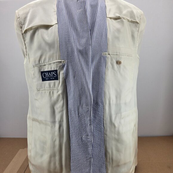 Chaps Blazer Mens 48L Blue Striped Seersucker Cotton Preppy Sport Coat Jacket - Picture 15 of 16